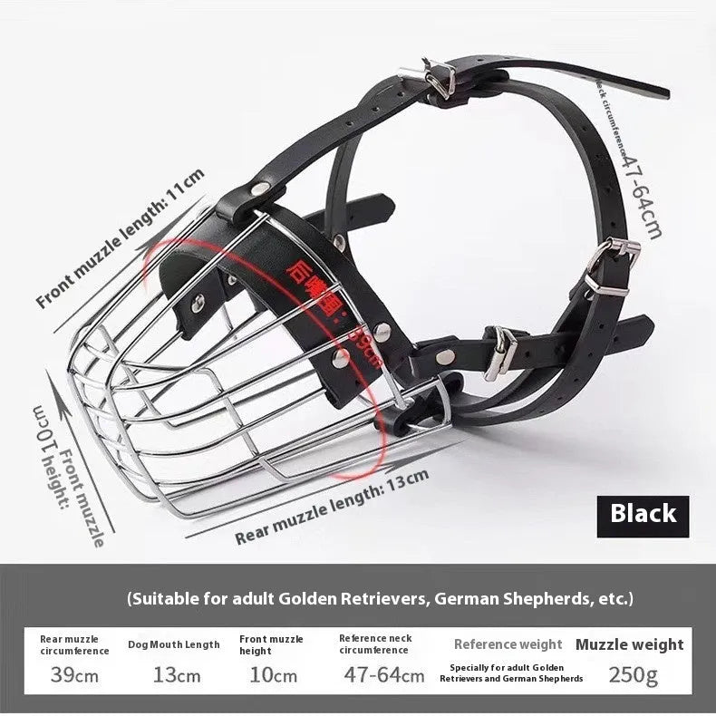 Metal dog mouth cover designed specifically for golden retrievers and German shepherds