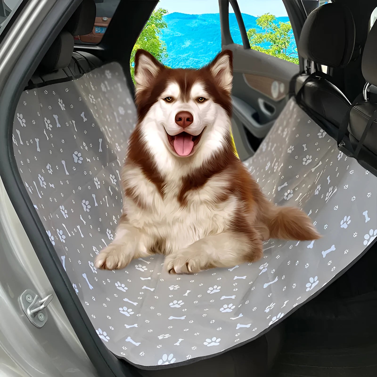 Cloth car pet mat for rear seat with water resistant dog protection in multiple colour patterns