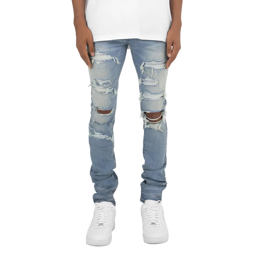 Men's slim fit stretch jeans in cotton, light blue black white, sizes 28-38, four seasons