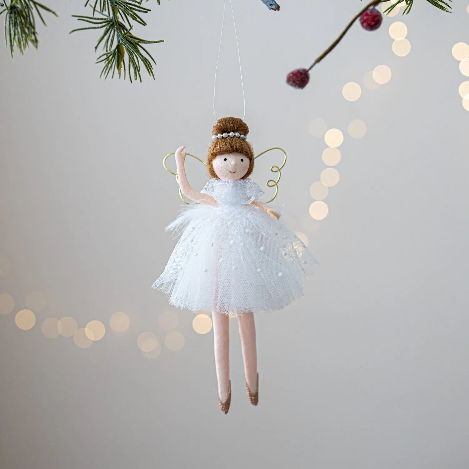 Pink and white ballet girl plush doll with angel pendant design