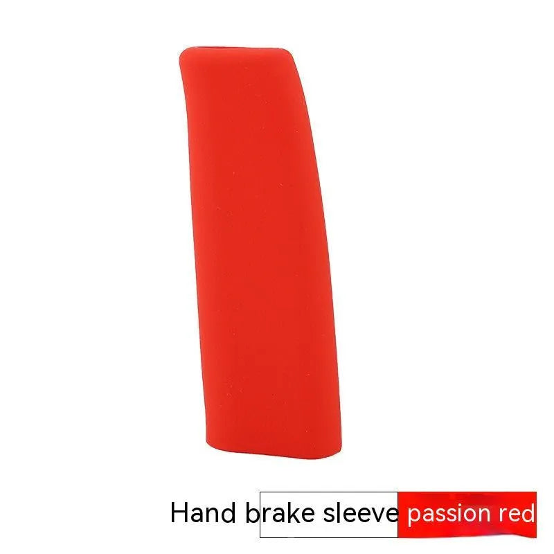 Universal silicone handbrake sleeve in five colours showing 12cm length and flexible silicone material