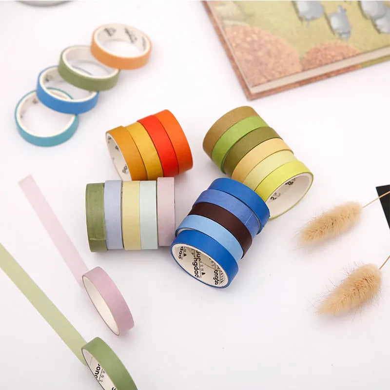 Six rolls of 9mm wide solid colour washi tape for 24 solar terms, made from and paper.