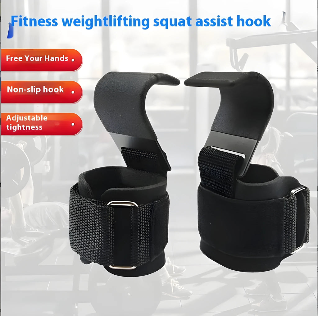 Pull-up grip hook training aid with coated steel hook and rubber nylon buckle, 37.5cm by 8cm, in assorted colours