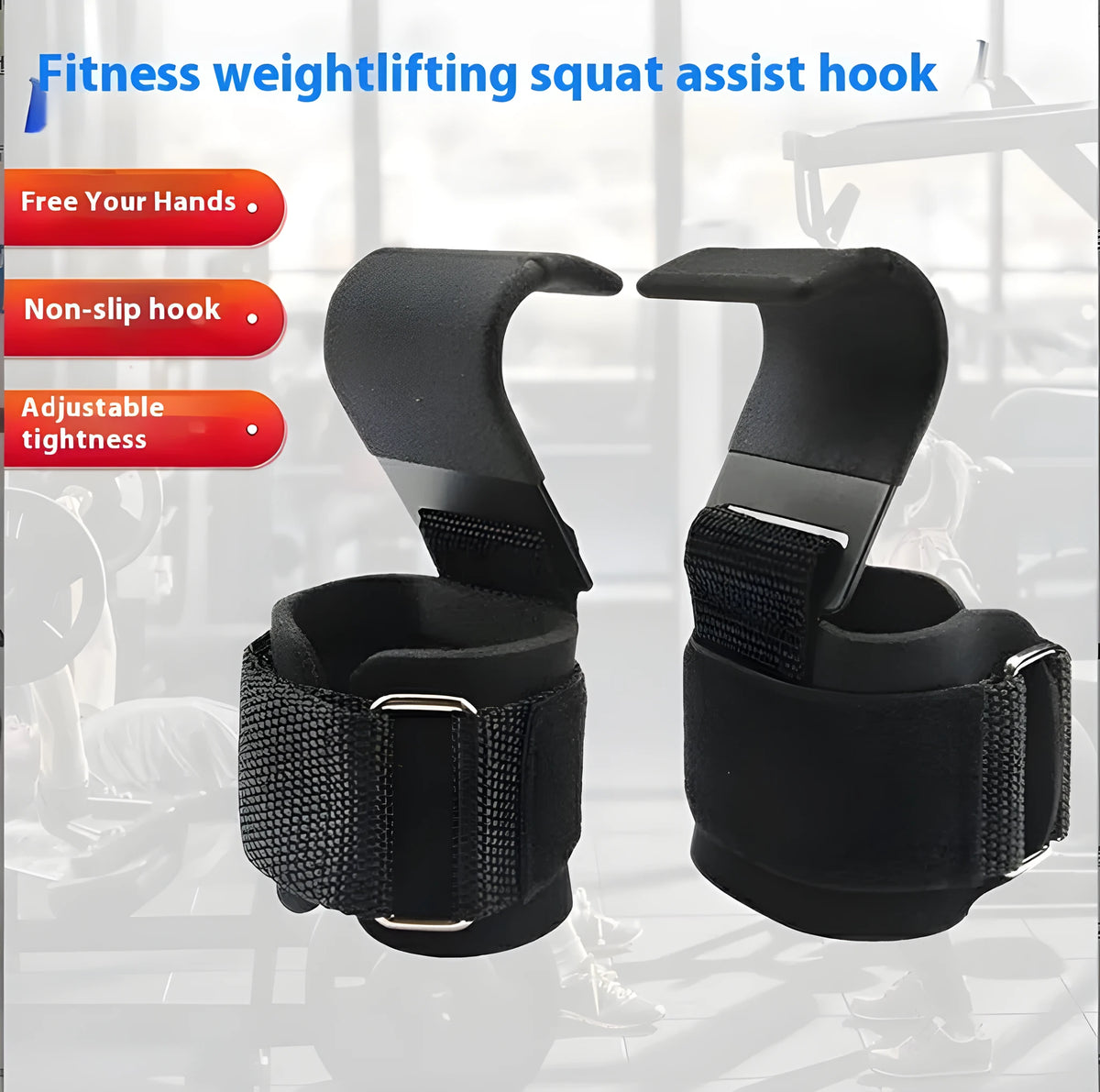 Pull-up grip hook training aid with coated steel hook and rubber nylon buckle, 37.5cm by 8cm, in assorted colours