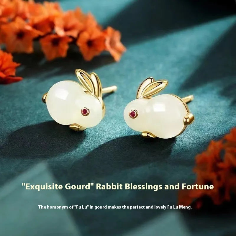 Green Jade Hare bracelet for women with Chinese-style zodiac animal design and electroplated finish