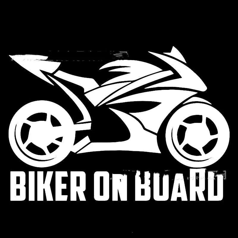 Reflective motorcycle car sticker in PET material, showing 10x15cm or 14x20cm size options in various colours for safety.
