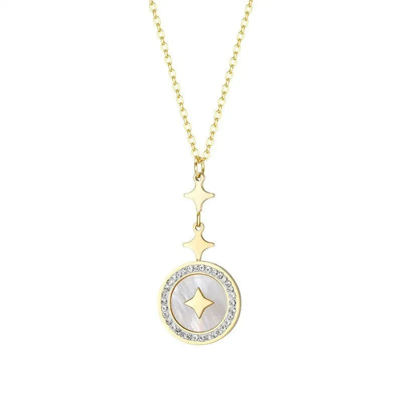 Six-pointed star titanium steel necklace for women with geometric pendant on O-ring chain