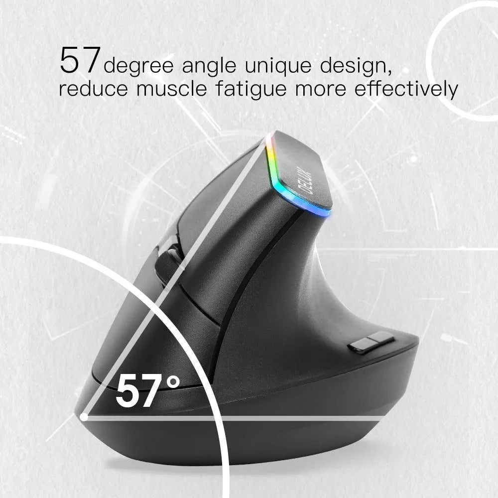M618C vertical ergonomic wireless RGB mouse in black or white with hand-held design