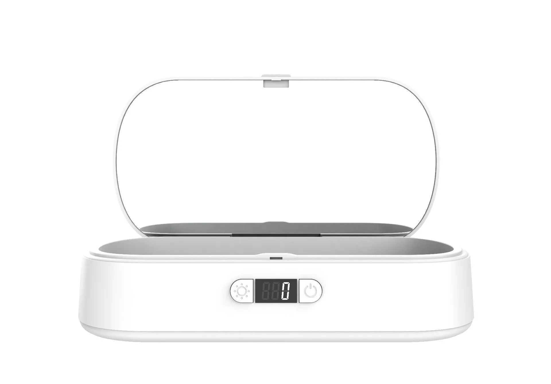 White ABS plastic wireless UV steriliser and charger box for mobile phones and personal items