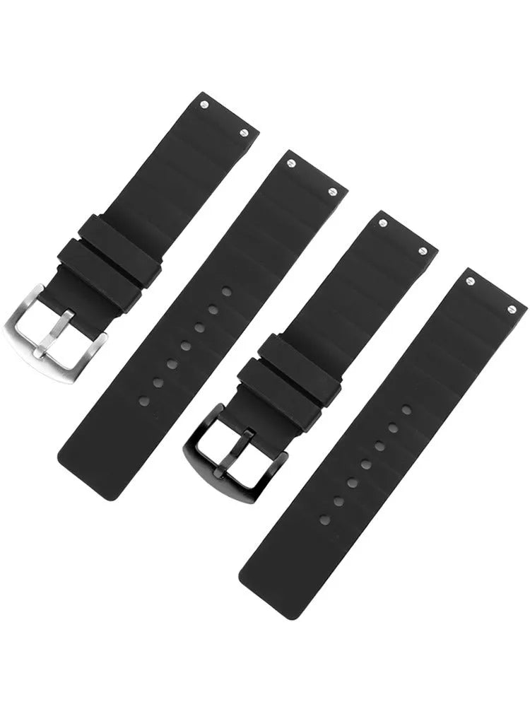 Black silicone watch strap for Cartier Santos with stainless steel needle buckle, 20mm or 23mm interface