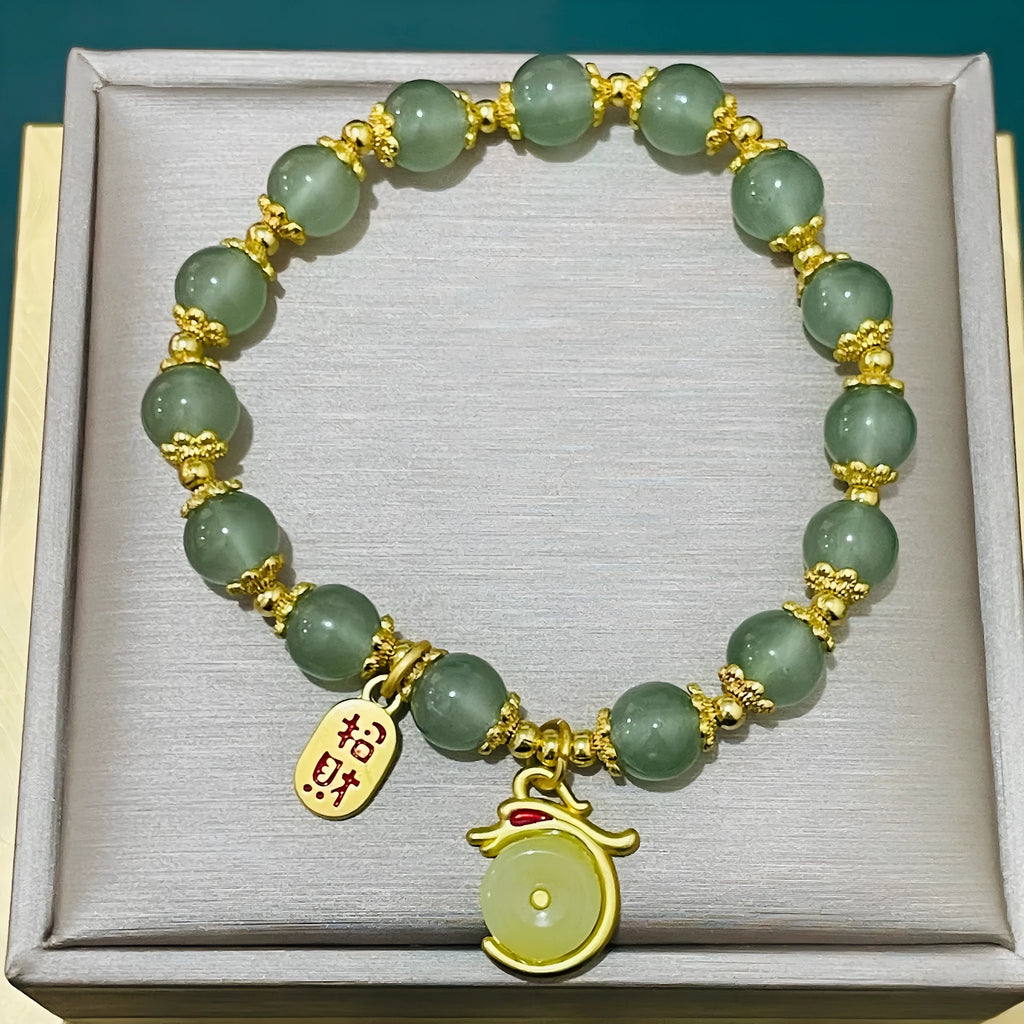 Rabbit motif bracelet with peace buckle clasp made from glass and coloured glaze