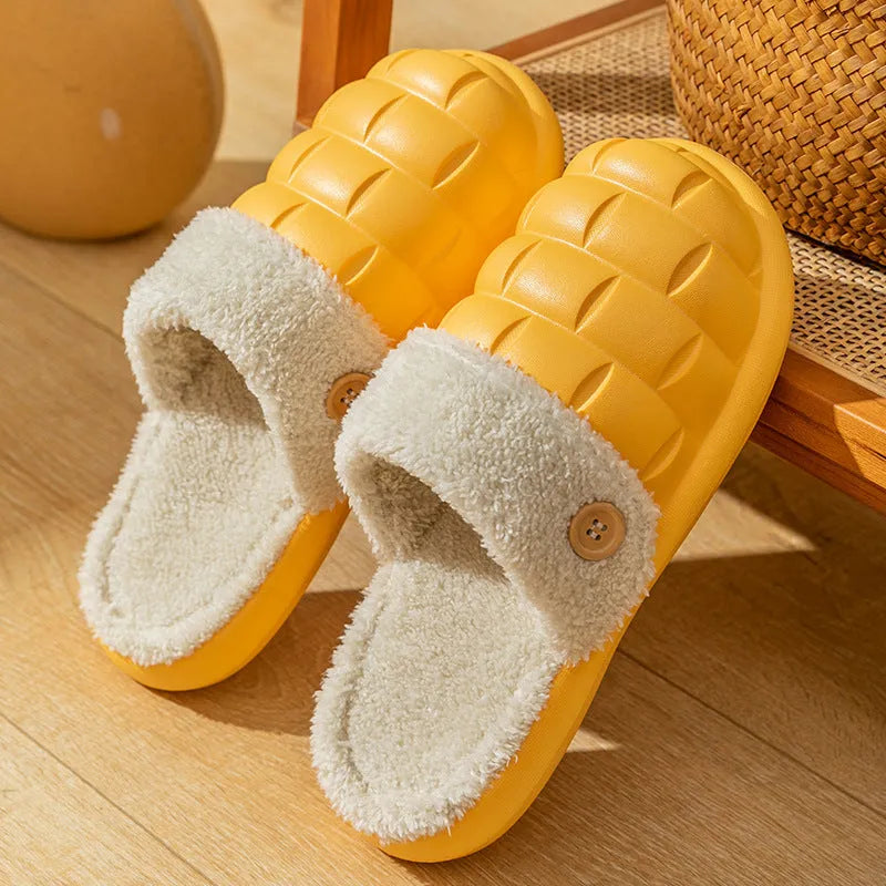 Plaid detachable slippers with plush lining and EVA soles in multiple colours for women and men