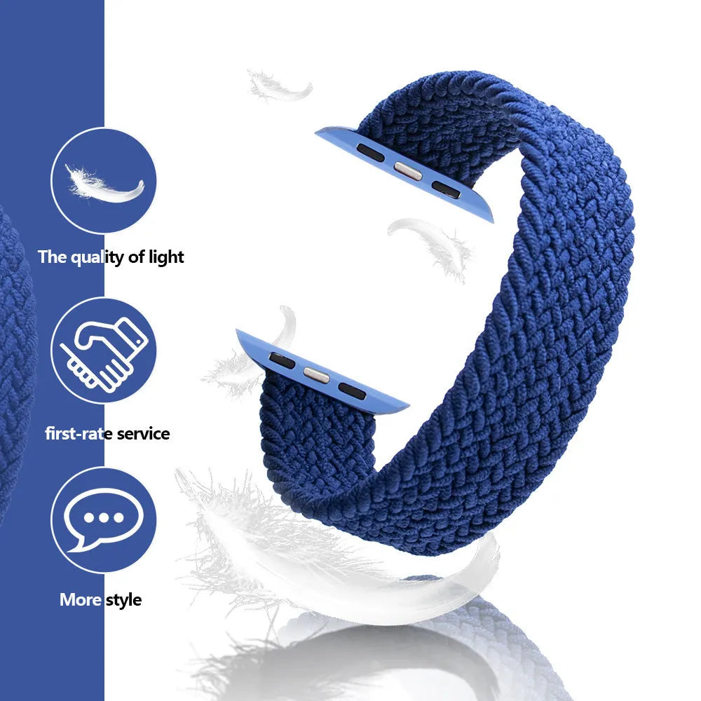 Woven Apple Watch strap in five colours with recycled yarn construction and plastic head