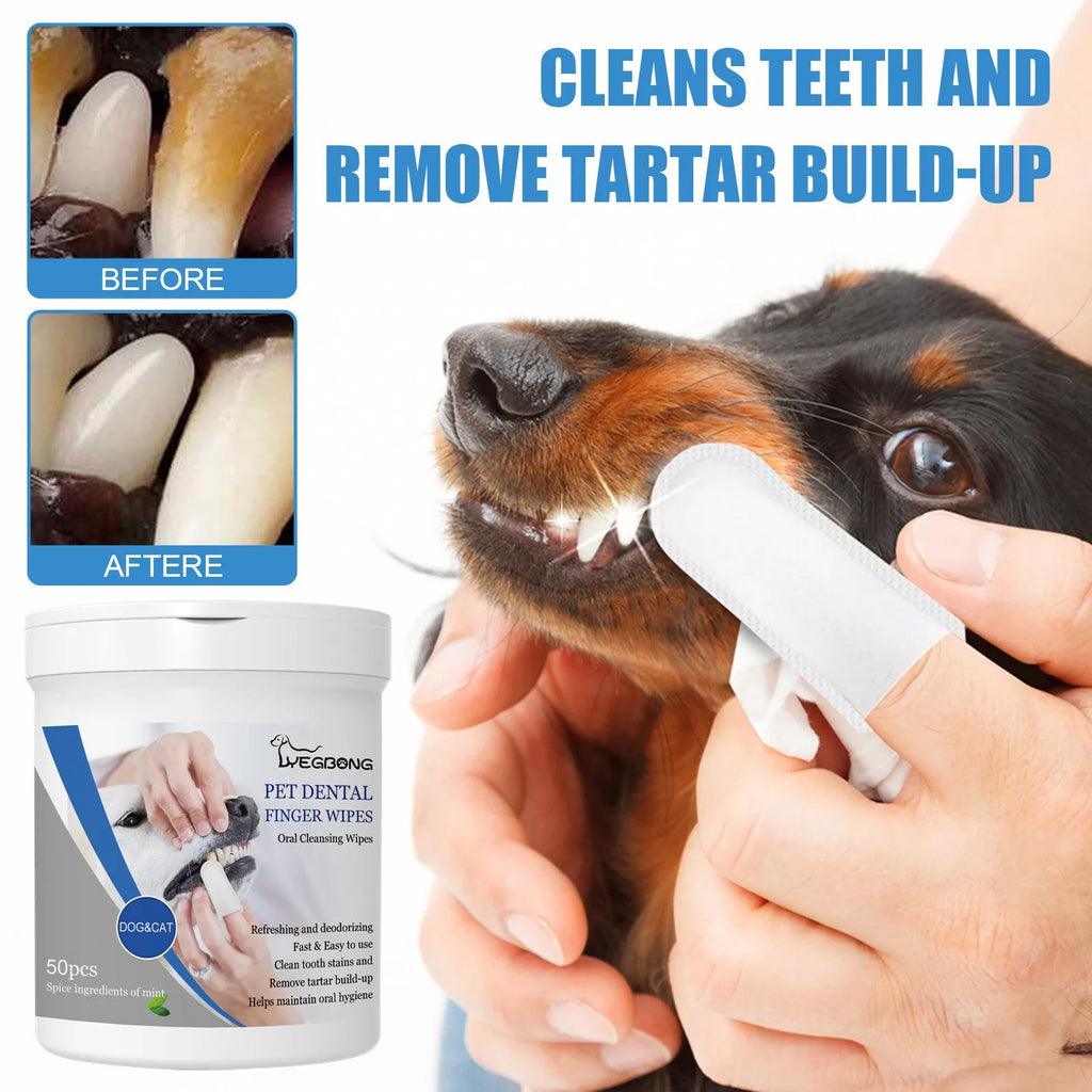 Dog dental finger wipes with 50 pieces and finger stall applicator for oral hygiene