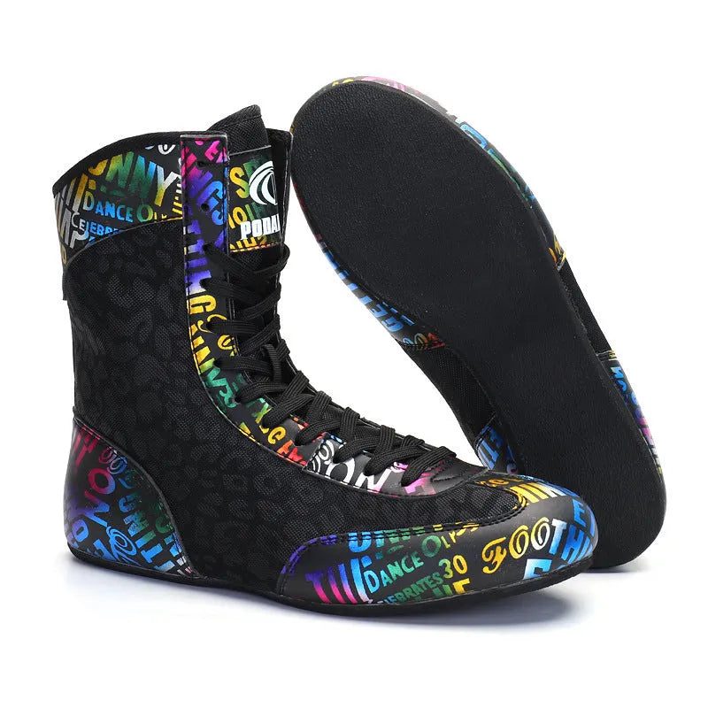 High-top combat training wrestling shoes with mesh and leather upper in green colour.
