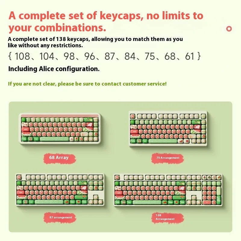 Watermelon-themed mechanical keyboard key caps with five-sided sublimation printing, PBT material, small steamed bun shape