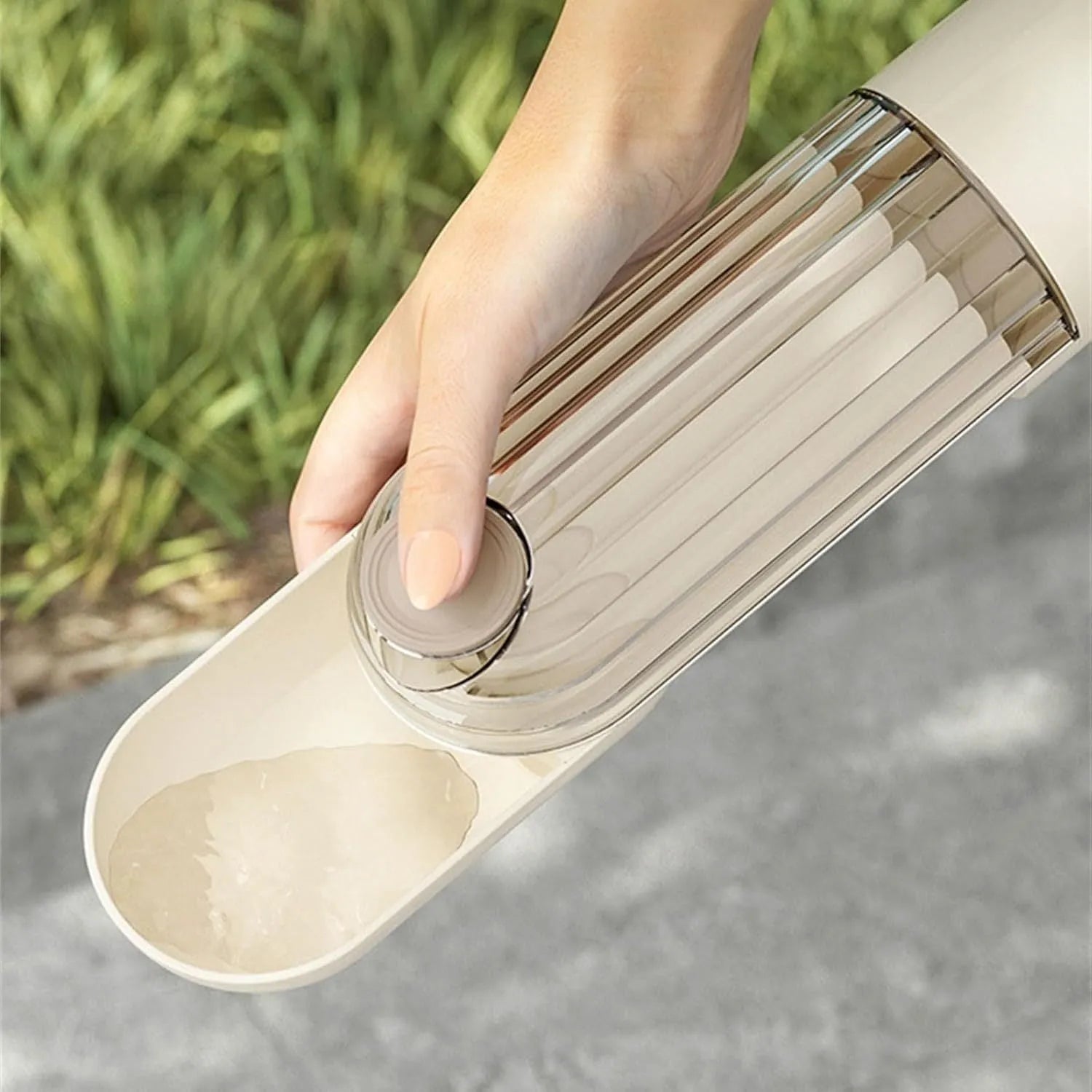 Dog water bottle food dispenser with foldable design and leak-proof seal for outdoor use