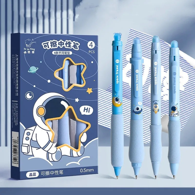 Cartoon-themed erasable gel pen with press mechanism and 0.5mm tip.