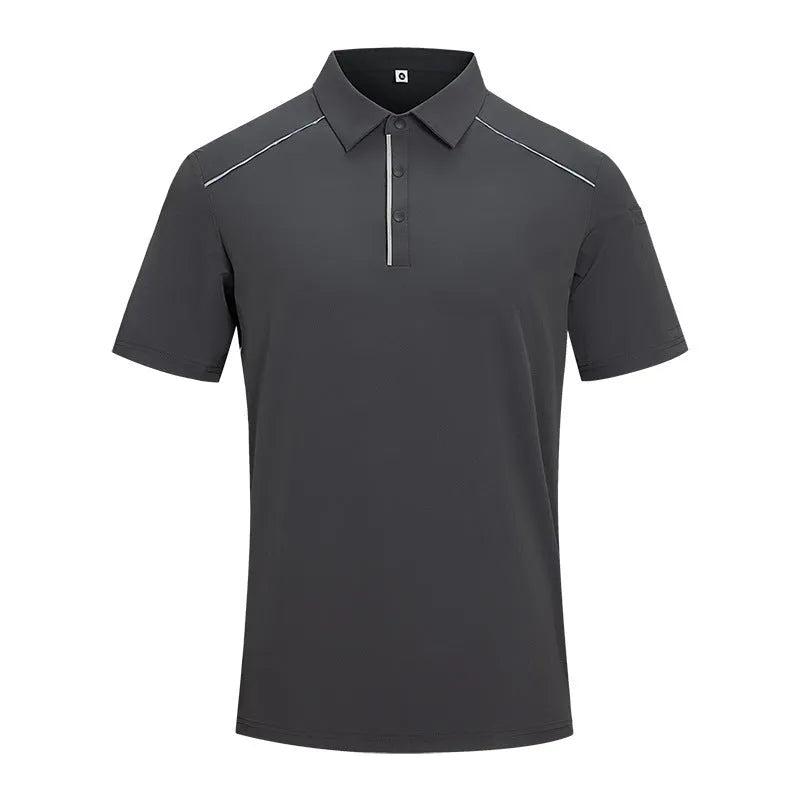 Men's solid colour short sleeve polo shirt in quick-dry nylon fabric for summer.