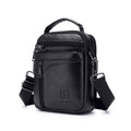 Men's black genuine leather retro shoulder messenger bag shown from the front.