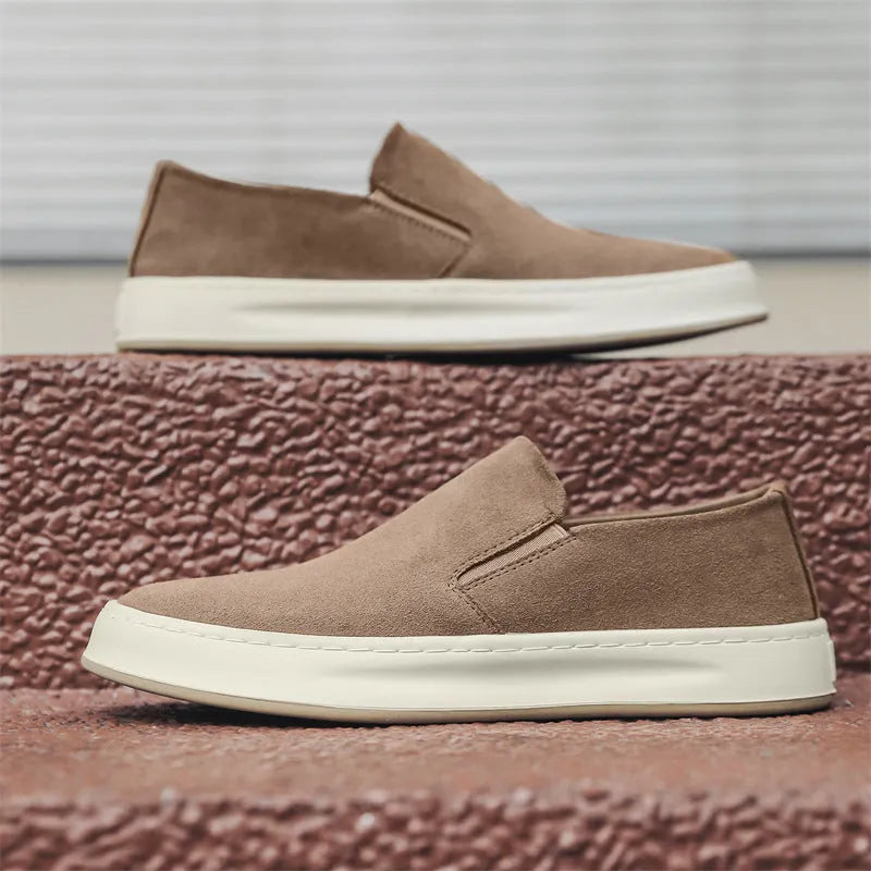 Men's grey and apricot casual shoes with PU upper and mid-heel