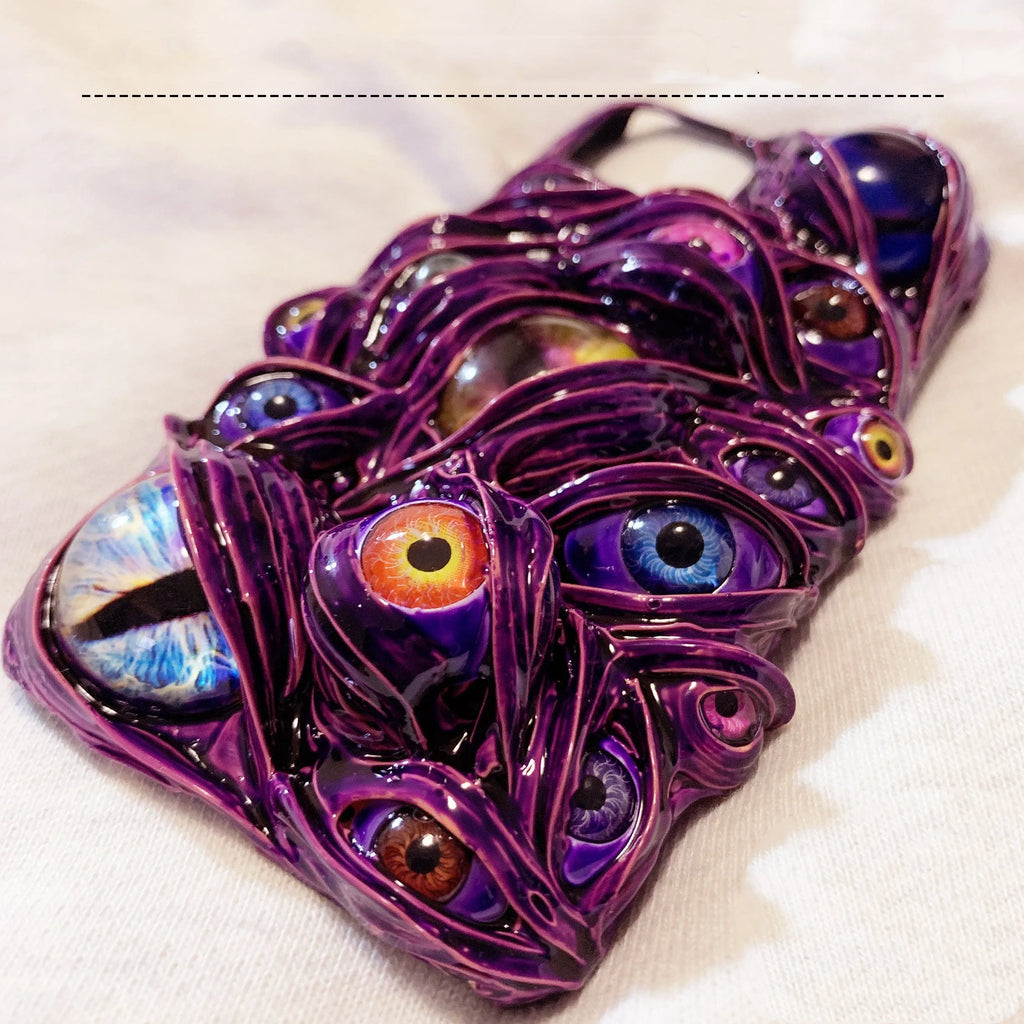 Horror silicone iPhone case with 3D eyes and Japanese Korean style, shown in the available colour