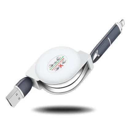 3-in-1 telescopic charging cable with TPE-coated 120cm wire and titanium alloy connectors in multiple colour options