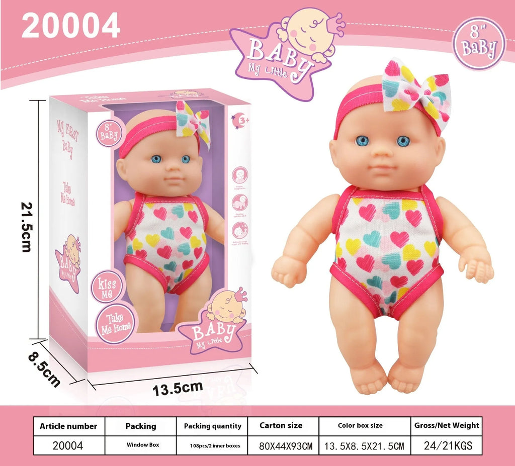 Simulation baby vinyl figurine doll displayed on a surface, showing detailed features.