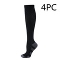 Athletic compression socks in black, pink or white three bars, nylon silk, mid-tube, S/M and L/XL