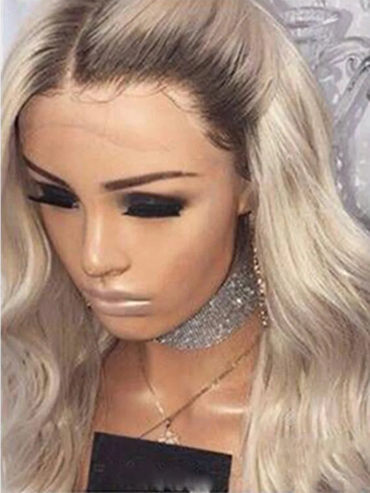 Blonde long curly synthetic wig, 72cm length, heat-resistant, adjustable 52-58cm fit, gold colour