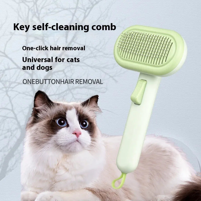 Light green pet grooming comb with stainless steel blades for cat and dog hair removal