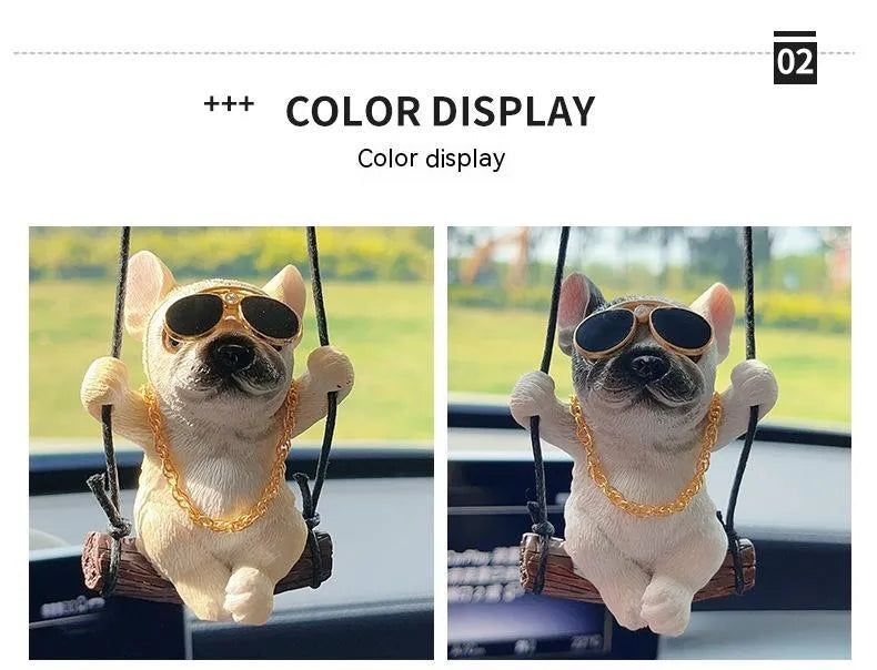 Resin bulldog car pendant ornament hanging from rearview mirror in various colour options
