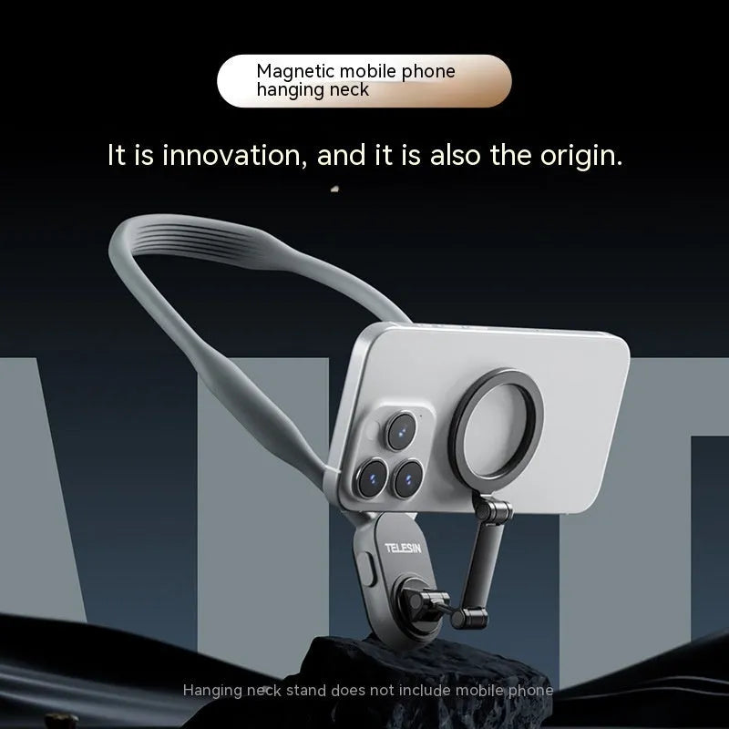 Silicone phone magnetic neck mount with magnetic quick-release system in grey colour