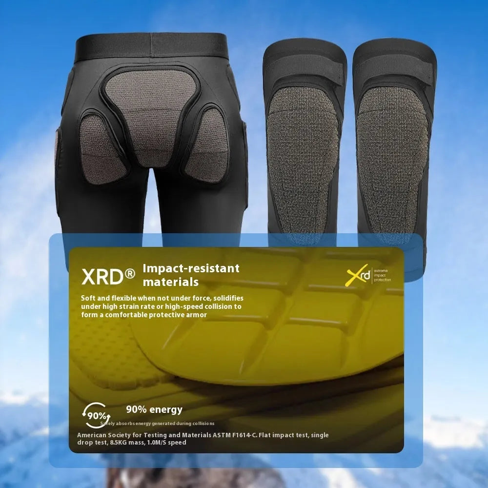 X-ray diffraction ski protective gear anti-fall pants with hip and knee pads, inner wear cushion for impact absorption in sizes S to XL