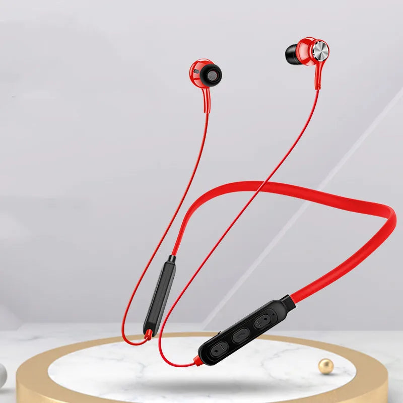 G03 neckband sports Bluetooth earphones in red, black, or white with adjustable neckband and silicone ear tips