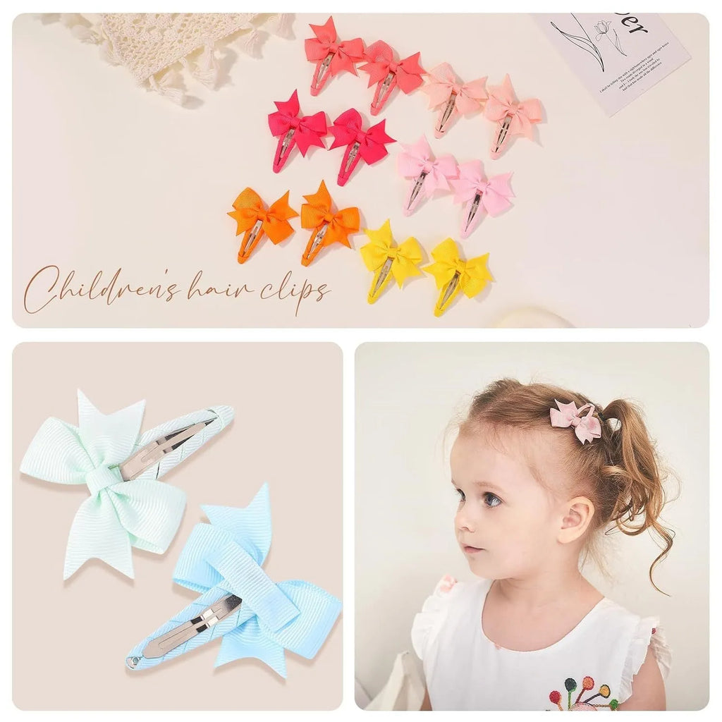 40 piece set of multicoloured grosgrain ribbon snap hair bow clips for baby girls and toddlers