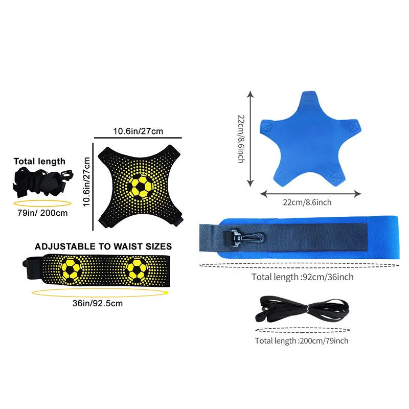 Football juggling training belt with neoprene construction and adjustable fastenings for ball control practice