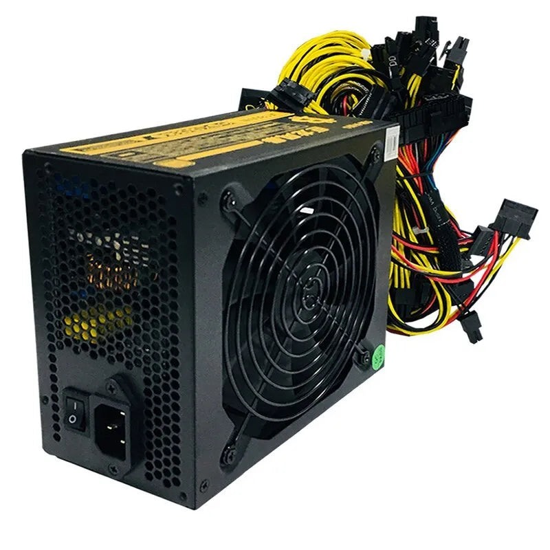 Black server power supply with multiple GPU and CPU connectors, CE certified