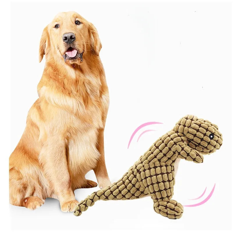 Interactive dog toy with sound mechanism, bite-resistant construction, measuring 35x22x11cm