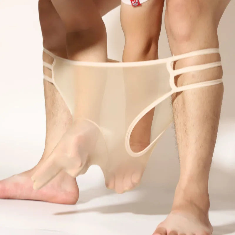 Men's transparent nylon shorts with elephant nose design in various colours like black and pink, mid waist, free size.