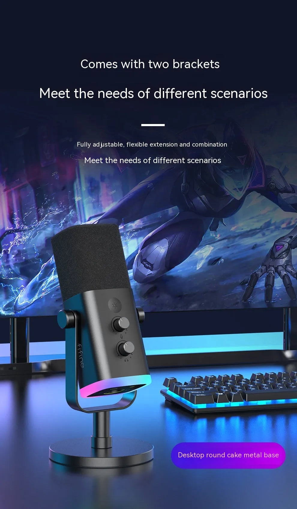 Dynamic noise reduction microphone in black, pink, or white with optional black or white bracket