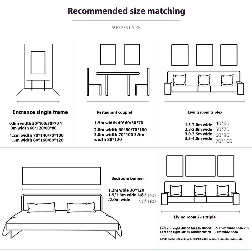 Personalised English frameless decorative canvas wall painting in modern simplicity style, showing size options