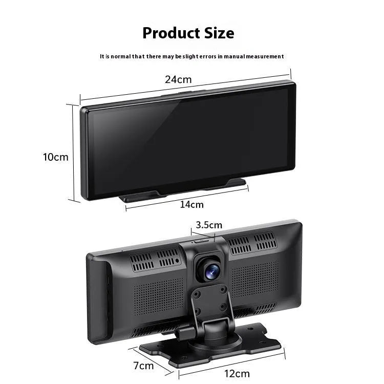 10-inch car smart screen with CarPlay, driving recorder, and reversing camera on dashboard