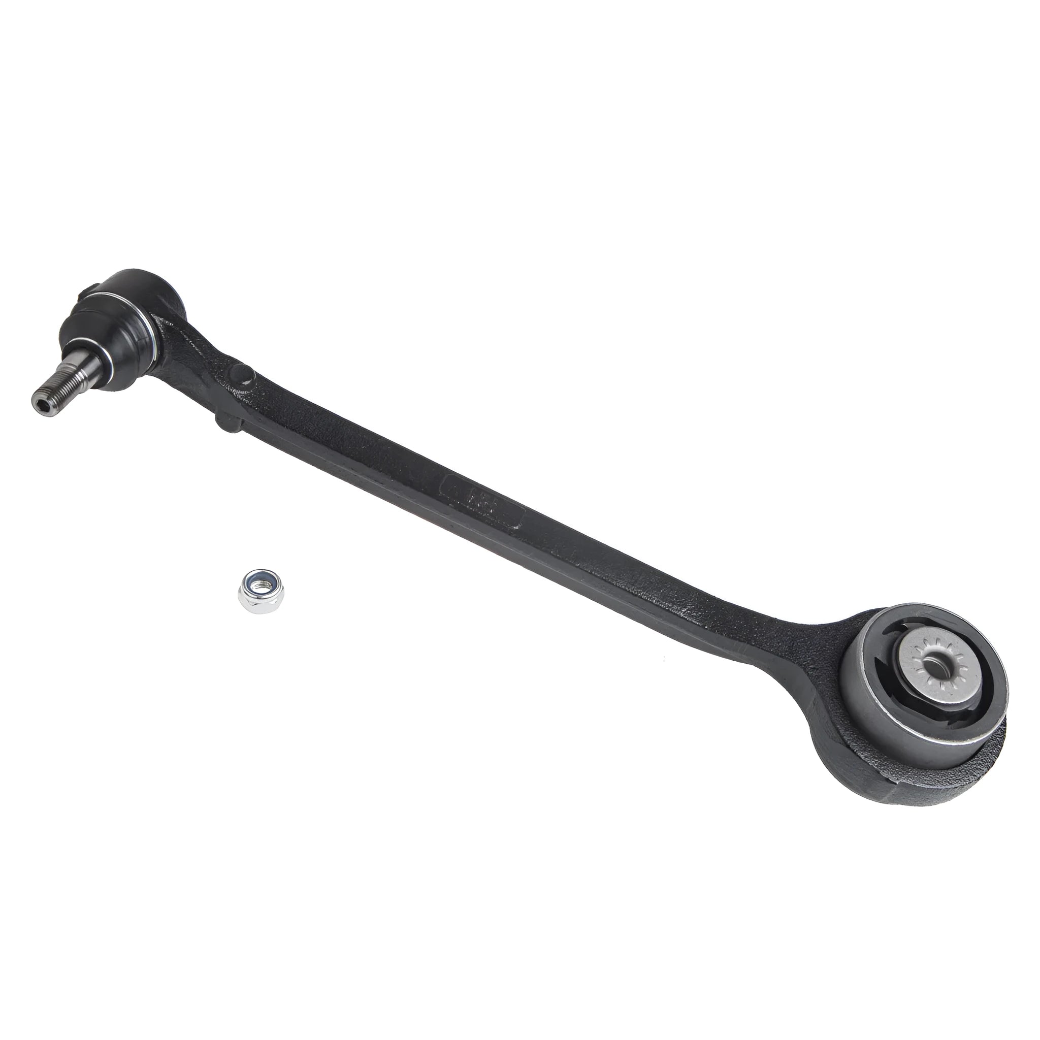 Black automotive swing arm control arm for Chrysler and Dodge MacPherson suspension