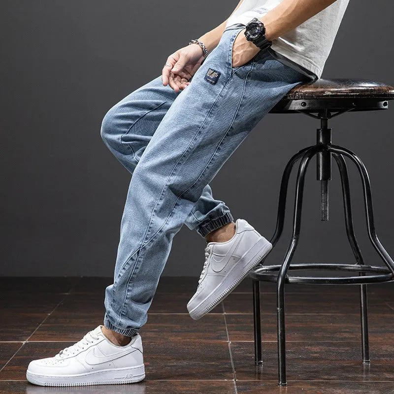 Men's loose cargo casual jeans in 2083 blue with straight-leg cut and micro-elastic cotton fabric