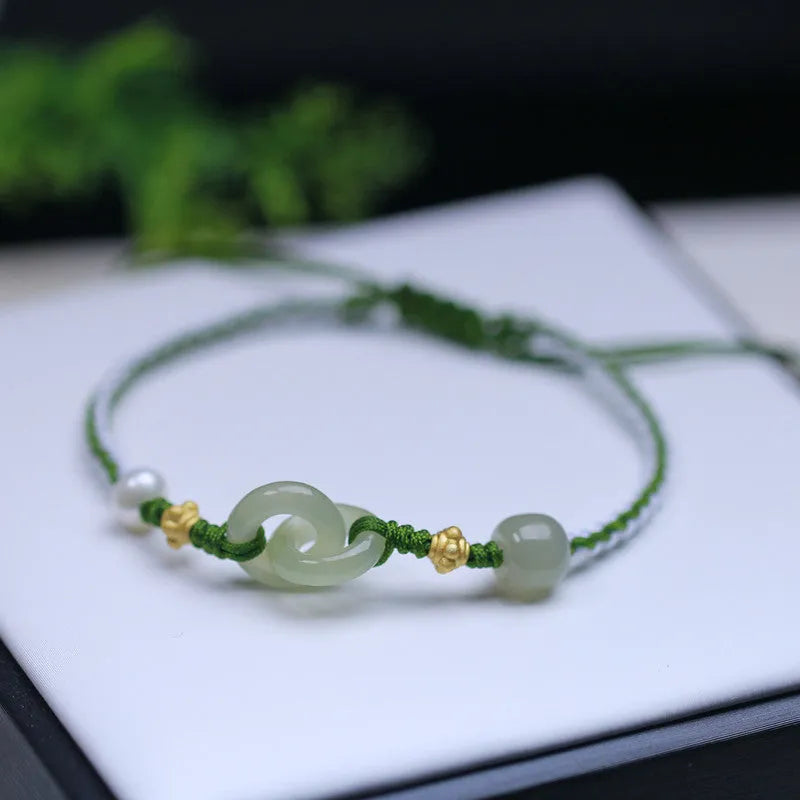 Hetian jade woven bracelet with flexible wire and hollow-out design in silver or gold finish