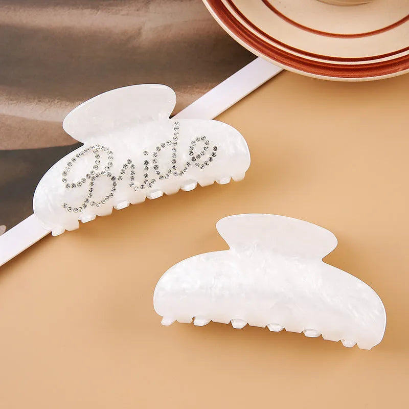 Acrylic multi-diamond barrette hair clip with shower shark clip back in pink or white double-sided drill