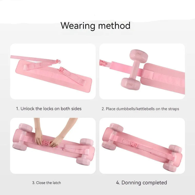 Black or Pink hip bridge training strap for lumbar support with dumbbells and barbells.
