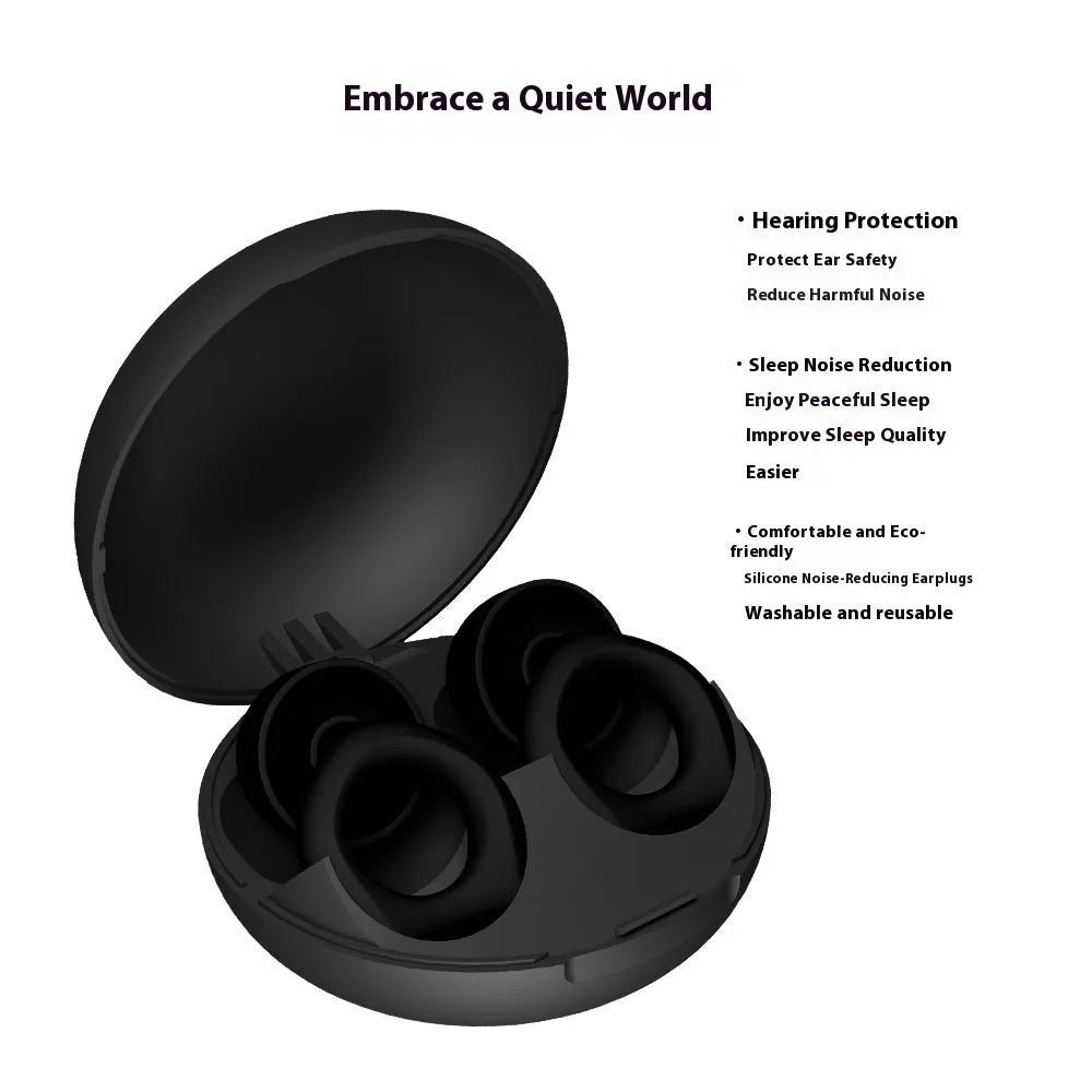 A pair of silicone soundproof earplugs in a choice of colours, presented in an OPP storage case.