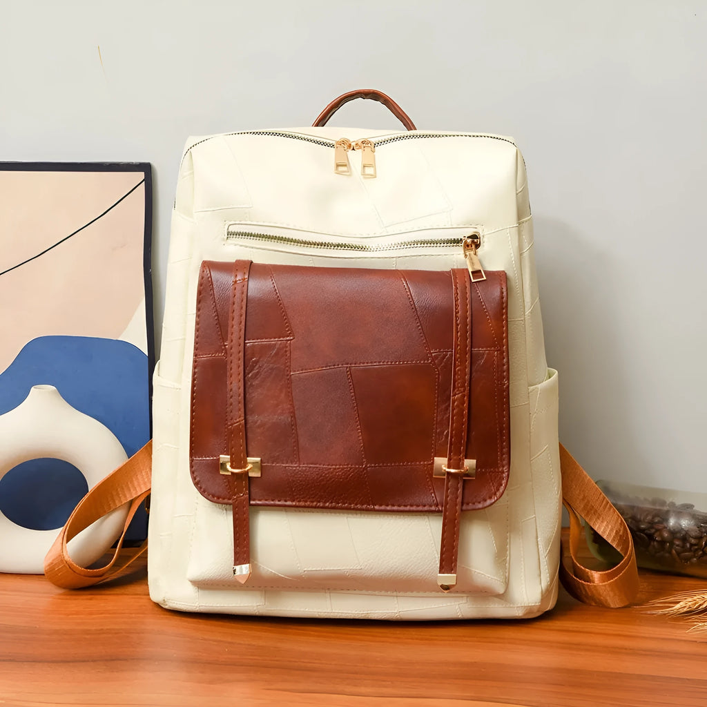 Retro women's backpack in PU leather with waterproof design and organisational pockets